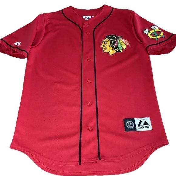 Vintage Majestic Chicago Blackhawks NHL MLB Baseball Jersey - Picture 1 of 11
